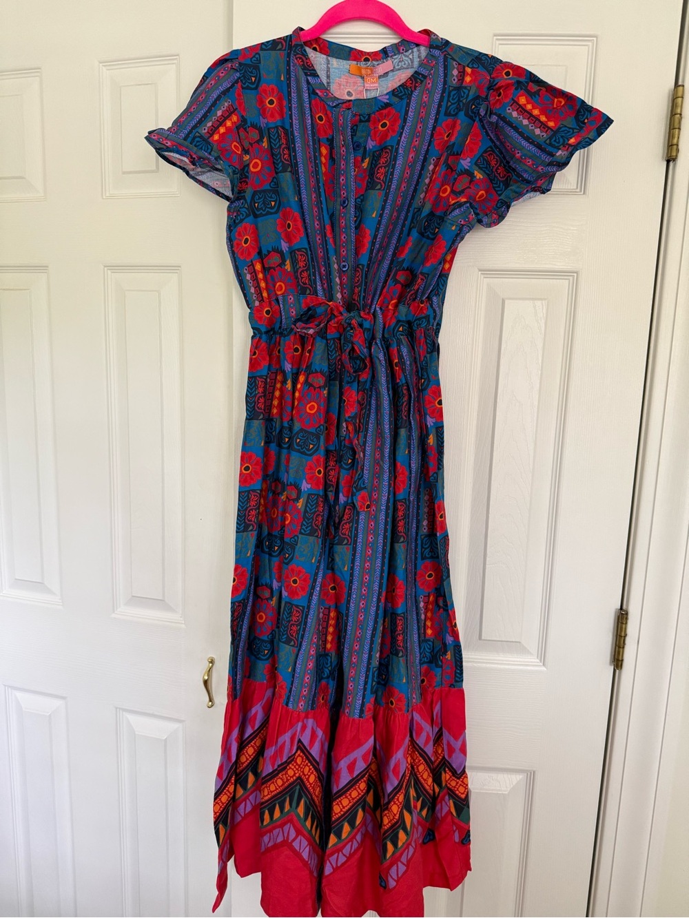 Bohemian Floral Maxi Dress in Blue and Red - Briton Court